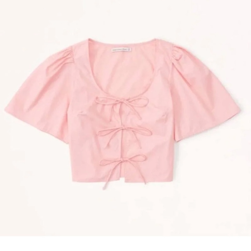 NWT Abercrombie & Fitch Pink Tie Front Poplin Top Size Small